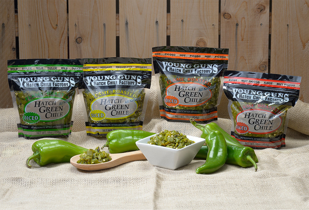 12 lbs. Flame Roasted Hatch Green Chile Variety Frozen Diced – Young Guns  Chile